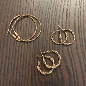 Set of 3 Gold Tone Twist Hoop Earrings NWOT